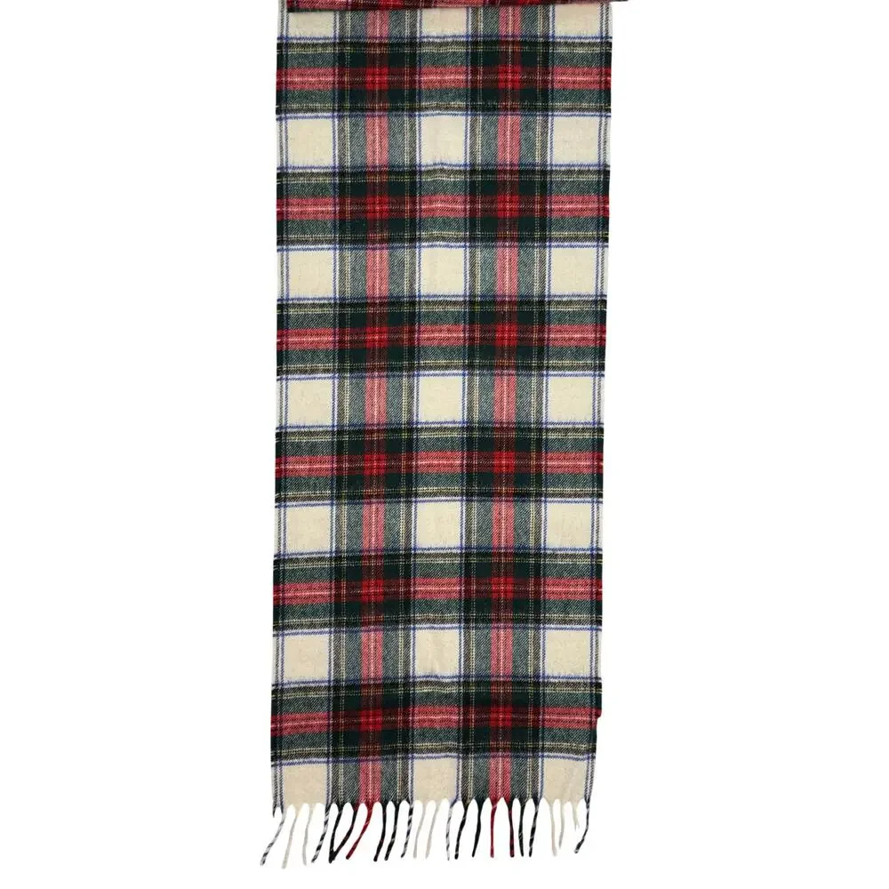 Vintage Lambswool Tartan Plaid Fringe Scarf Heritage Woven in Great Britain